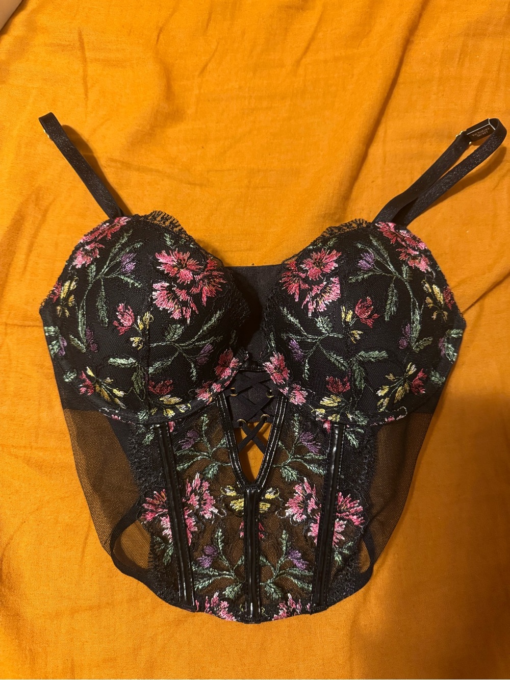 Victoria's Secret Black Floral Lace Longline Bustier